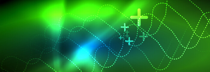 Neon glowing techno lines, hi-tech futuristic abstract background template with square shapes