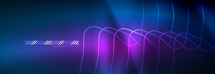 Neon glowing techno lines, hi-tech futuristic abstract background template with square shapes