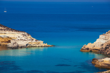 View of the Rabbits Beach or Conigli island, Lampedusa