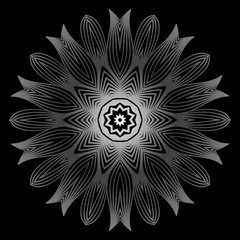 Flower Coloring Mandala. Decorative Elements. Oriental Pattern, Vector Illustration. Indian, Moroccan, Mystic, Ottoman Motifs. Black white grey color
