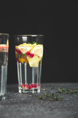 Variety of  Detox infused water. Diet. Healthy drink.