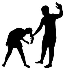 a man hitting the girl, silhouette vector