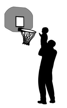 Father And Son Playing Basketball, Silhouette Vector