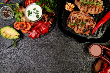 Steak grill in the cast iron grill pan