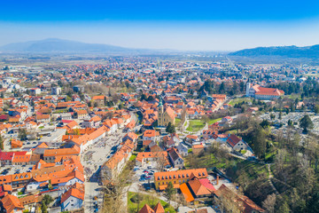 Fototapeta na wymiar Croatia, Samobor, panoramic view frome drone over city center