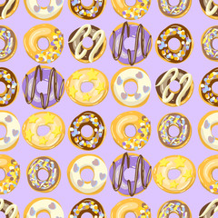 Glazed Donuts seamless pattern Vector. Top View doughnuts