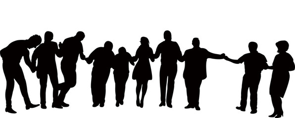 people dancing hand in hand, silhouette vector