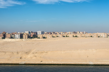 Residential buildings on the shore of Suez Canal in Ismailia, Egypt, Africa