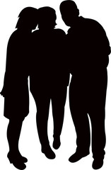 three people together, silhouette vector
