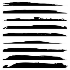 Vector collection of artistic grungy black paint hand made creative brush stroke set isolated on white background. A group of abstract grunge sketches for design education or graphic art decoration