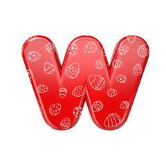 Easter egg letter W - Lower-case 3d red and white celebration font - Suitable for Easter, events or fest related subjects