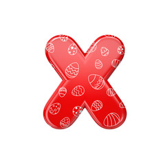 Easter egg letter X - Small 3d red and white celebration font - Suitable for Easter, events or fest related subjects