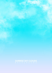 Sunrise morning sky with white realistic clouds. Vector Illustration.