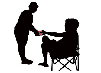 woman serving husband, silhouette vector
