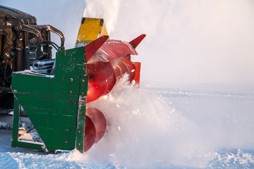  Snow removal machine, road cleaning vehicle, Snow plow doing snow removal after a blizzard