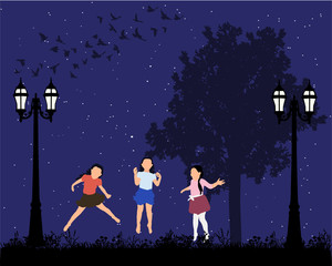 vector, isolated, children in flat style in the park