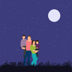 vector, isolated, family in flat style in the evening in the park