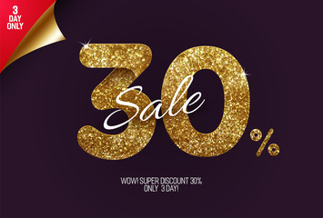Shine golden sale 30% off, made from small gold glitter squares, pixel style. For sale and discount offers.