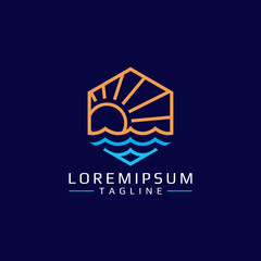 Sun and Sea abstract monoline vector emblem 