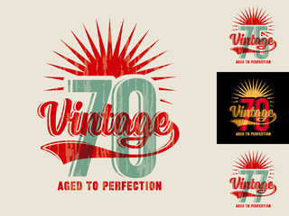 Template for making jubilee greeting card, invitation, poster, t-shirt print, etc., in vintage style with text – Aged to Perfection. For 70, 75, 77 jubilee.