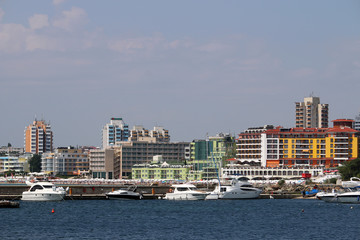 port with yachts and hotel buildings Nessebar Bulgaria