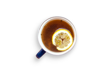 Healthy lemon tea top view isolated.