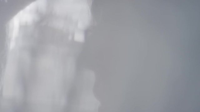 Close-up portrait. Silhouette of a girl in the shade, eyes close-up, the girl blinks. Portrait of a girl behind a veil. Blur. Out of focus. Slow motion, 4K