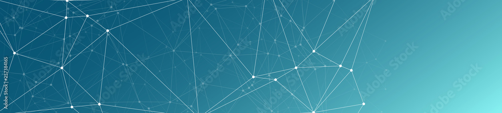 Wall mural science and technology connected, connected triangles shapes lines geometric wide banner vector patt