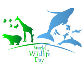 Illustration of wildlife day with images of various animals and fish. Illustration, Vector.