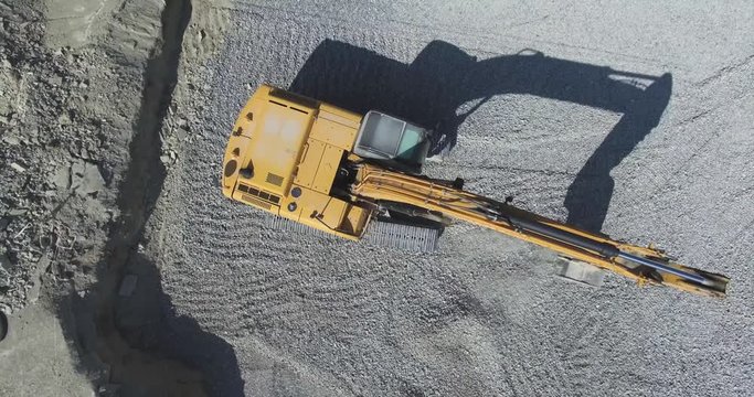 Aerial. Home construction. Excavator