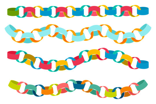 Paper colorful chains vector cartoon set isolated on white background.