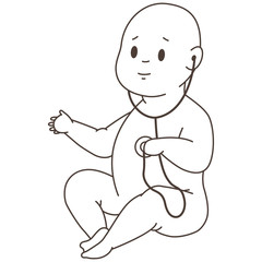 Newborn baby with stethoscope. Vector flat linear icon isolated on white background.