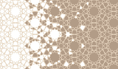 Arabesque vector seamless pattern. Geometric halftone texture with color tile disintegration or breaking