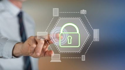 Man touching a devices security concept
