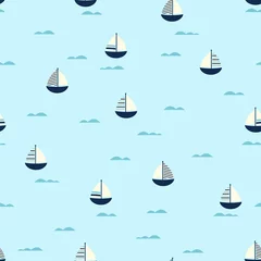 Wallpaper murals Sea waves boat cute seamless pattern