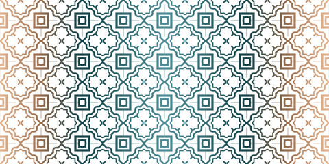 Geometric Pattern With Hand-Drawing Ornament. Vector Super Illustration. For Fabric, Textile, Bandana, Scarg, Colored Print. Brown green color