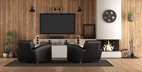 Home cinema in rustic stryle