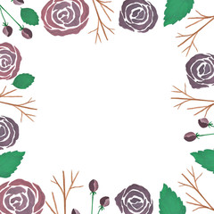 Frame of vintage floral gouache bouquet of rose. Flowers decoration pattern