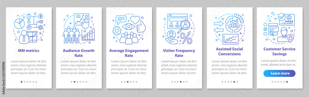 Wall mural smm metrics onboarding mobile app page screen with linear concep