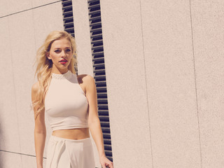 Fashionable woman in city