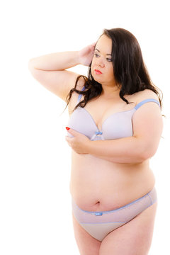 Plus size belly fat woman in lingerie Stock Photo