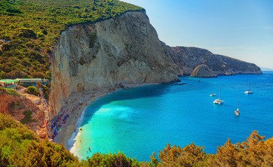 Naklejka premium Porto Katsiki beach, Lefkada island, Greece. Long beach with turquoise water on the Ionian islands in Greece