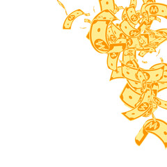 Korean won notes falling. Messy WON bills on white