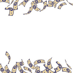 Chinese yuan notes falling. Floating CNY bills on 