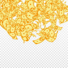 Korean won notes falling. Messy WON bills on trans