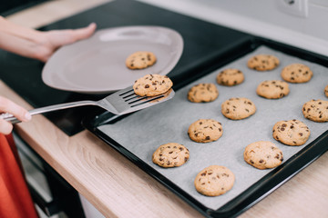 Young housewife making homemade cookies in kitchen