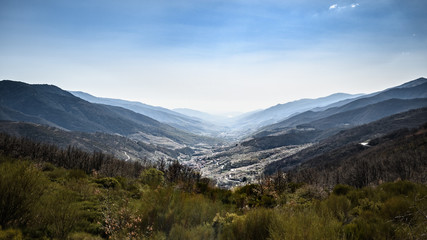 Overview of the Jerte Valley, during the thousands of cherry trees bloom