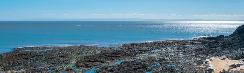 Scenic rocky coastline in a panoramic view