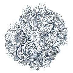 Colorful background with ornate paisley pattern. Vector illustration of beautiful ornate floral decor.