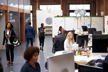 Business Team Working At Desks In Modern Open Plan Office